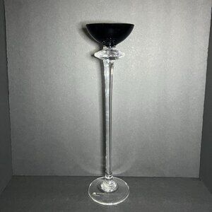 Vintage MCM Rare Damara Decorative 15.5" Tall Black Top Crystal Candle Holder